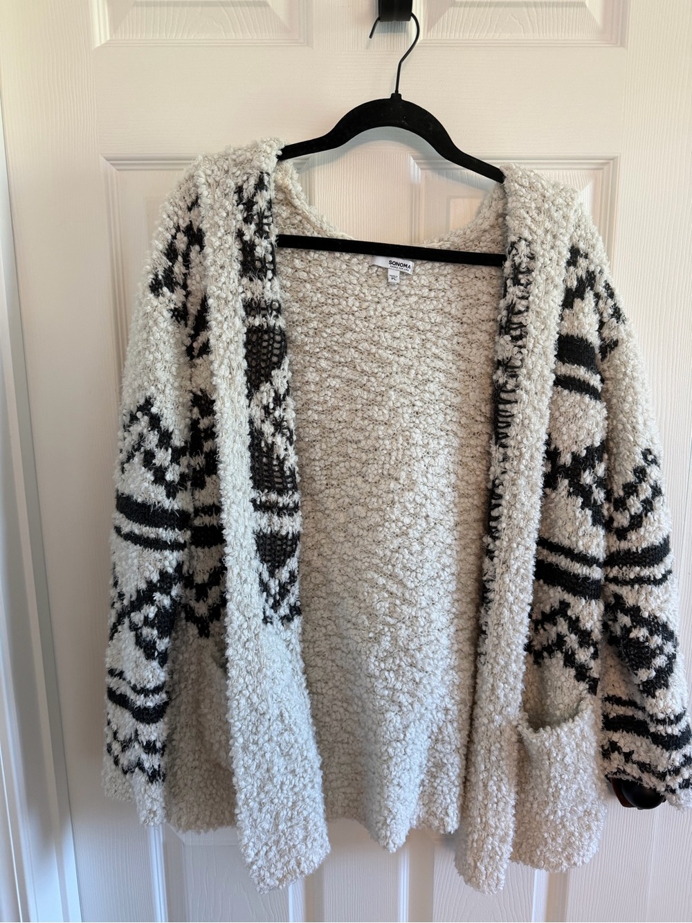Sonoma Cream & Black Hooded Bouclé Cardigan